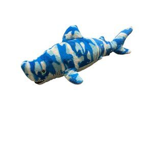 The Petting Zoo Blue Camo Plush Shark Stuffed Animal Glitter Eyes 21" Long